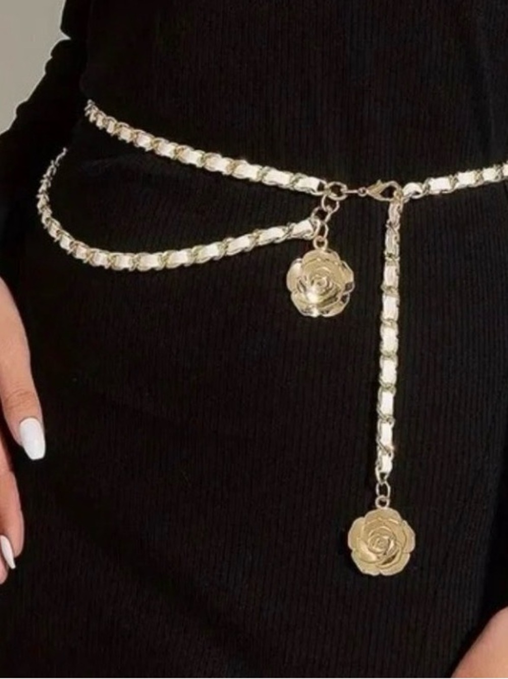 Gold Floral cream color Chain Waist Belt - Women's Accessory